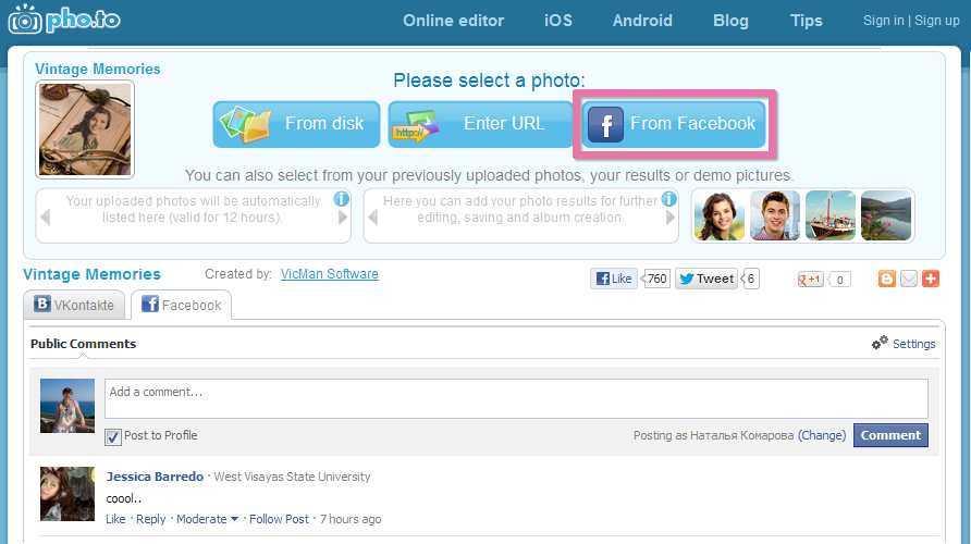 Upload photos to Pho.to services from Facebook! Photo Lab & Pho.to